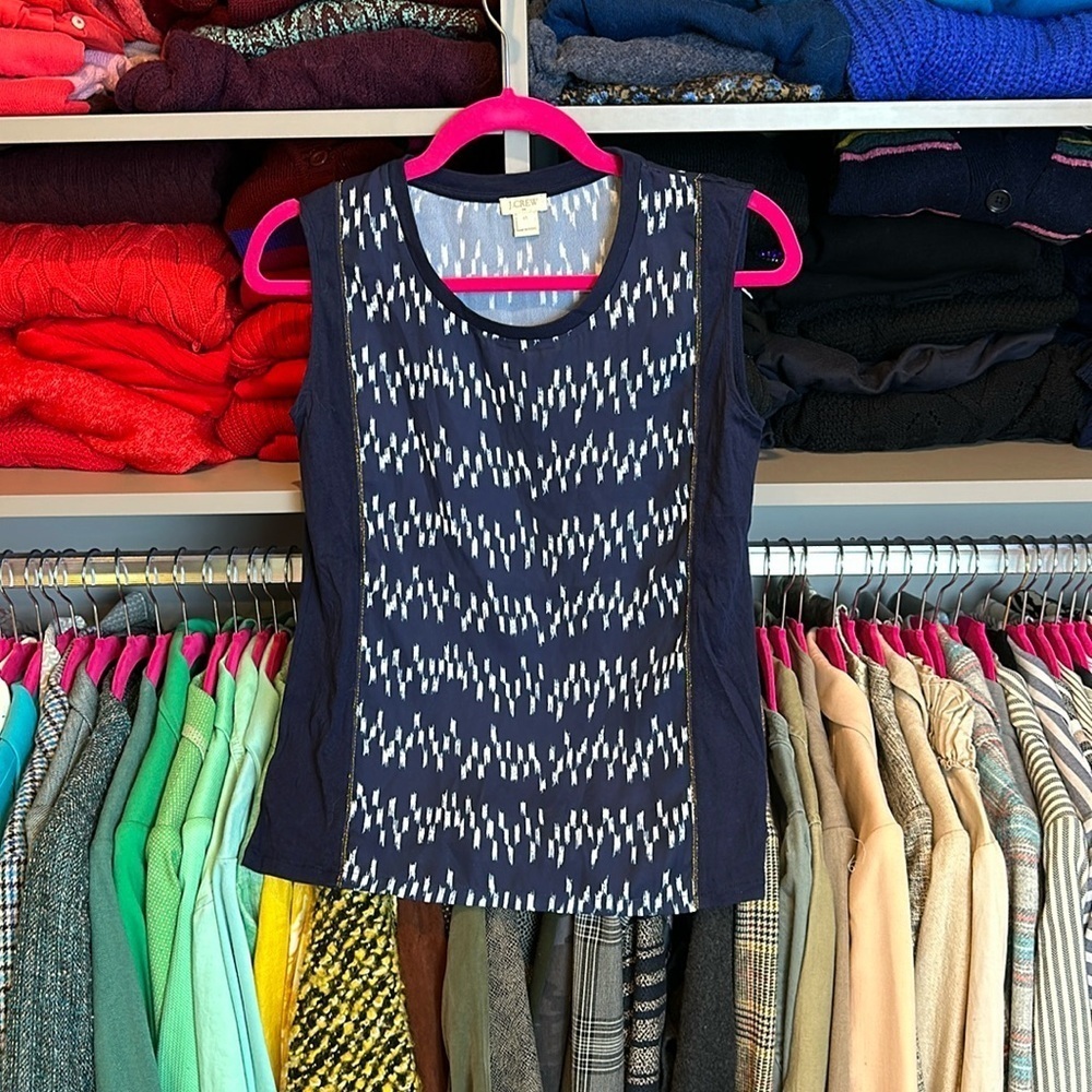 J Crew navy/white print sleeveless scoop neck top size XS​